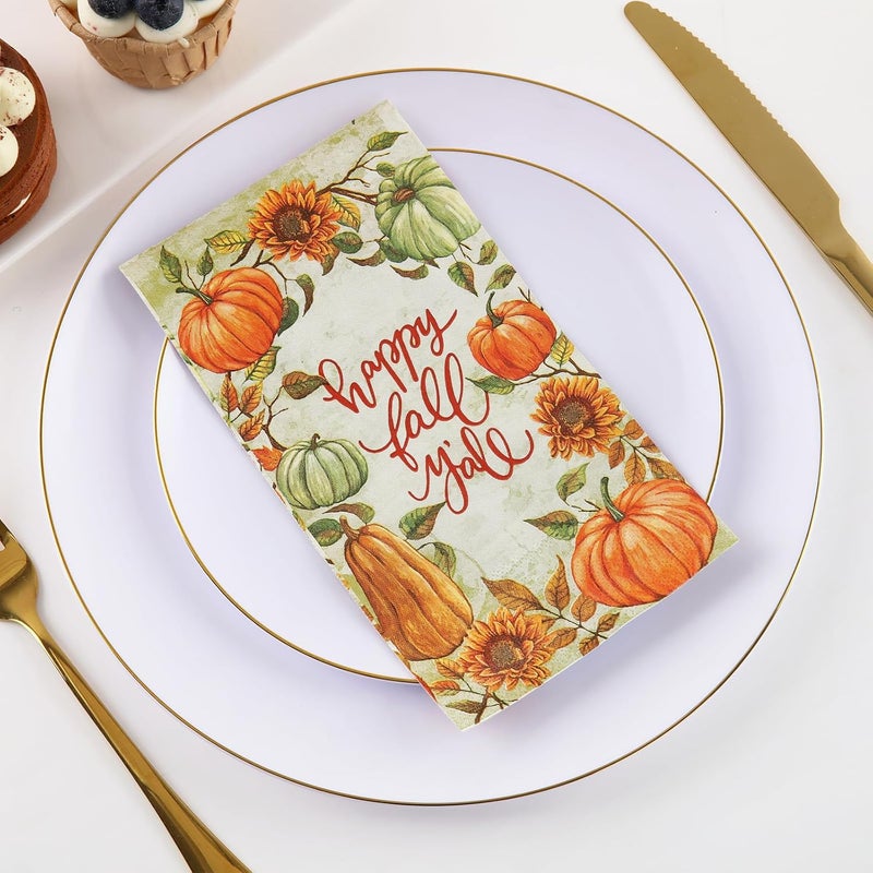 Tamone 100PCS 3-Ply Thanksgiving Napkins - Sunflower and Pumpkin Thanksgiving Paper Napkins Disposable - Premium Quality Dinner Napkins Soft and Absorbent - Image 5